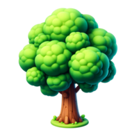 3D Cartoon Style Tree with Fluffy Green Leaves and Brown Trunk Playful Forest Element for Nature Game or Kids Design on Transparent Background png