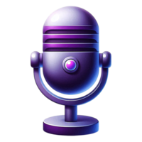 3d ilustração do uma lustroso roxa retro microfone com ficar de pé para gravação, transmissão, podcasting, cantoria, e locução usar png