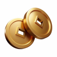 Two golden chinese coins isolated on transparent background png