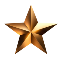 Illustration shiny volumetric 3D gold star with facets, gradient of light and shadow isolated on transparent background. png