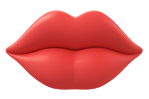 3D render of vibrant red lips, close-up front view, on transparent background. png
