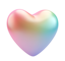 Holographic heart 3d render on transparent background. png