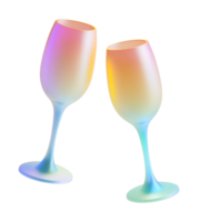 Holographic wine glasses floating in the air, 3D render on transparent background. png