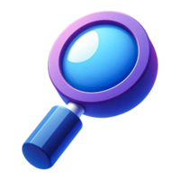 3d lustroso azul e roxa ampliação vidro ícone, procurar ferramenta ilustração com transparente fundo para ui e rede Projeto png