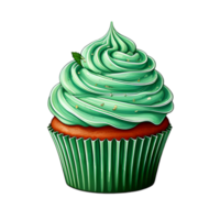 Mint Green Cupcake with Swirled Frosting and Sprinkles png