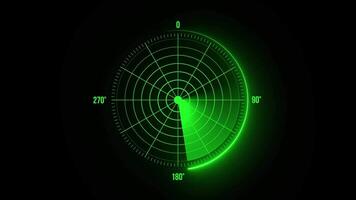 Green Military Radar Screen Animation with Rotating Scanner, Circular Grid, and Degree Markings video