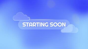 Liquid Glass Starting Soon Stream Overlay Looping Animation with Clouds on Blue Halftone Background video
