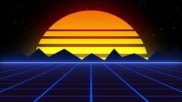 Retro 80s Synthwave Grid Landscape Background Loop Animation video