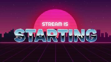 80s Retro Style Stream Starting Overlay Animation with Neon Grid and Synthwave Background video