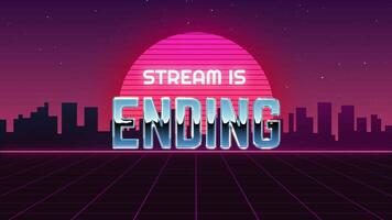 80s Retro Stream Ending Screen Animation with Neon Grid and Synthwave Background video