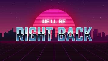 Retro 80s Style Be Right Back Stream Overlay Animation with Neon Grid and Sunset video