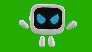 White 3D robot character animation with angry movement while pointing his hand forward. Green screen background. video