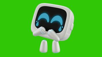 White 3D robot character animation with laughing movement. Green screen background. video