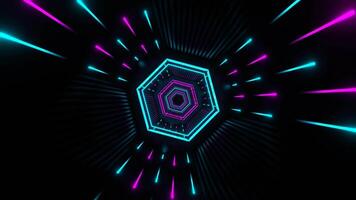 Rosa e ciano néon hexágono futurista túnel fundo vj ciclo dentro 4k video