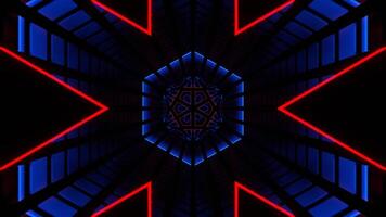 Red anad Blue Neon Glow Hexagonal Tunnel Background VJ Loop in 4K video