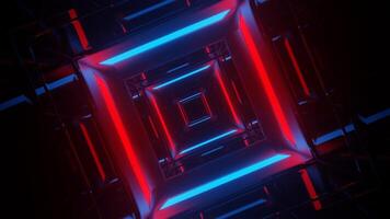 Red and Blue Neon Mirror Square Tunnel Background VJ Loop in 4K video