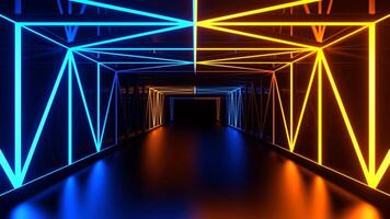Blue and Orange Gridded Mirror Corridor Background VJ Loop in 4K video