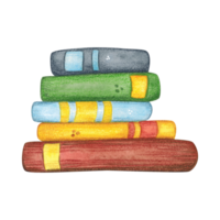 Stack of school books, textbooks. Watercolor illustration hand drawn, cartoon. Drawing for stickers, posters, postcard blanks, scrapbooking, journaling. School, pupil, student, notebook, green png
