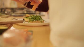 Preparing lunch on bright kitchen countertop video