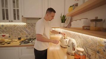 Fresh bread and red wine on kitchen table video