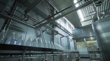 Automatic bottling line with PET containers in motion video