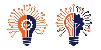 Digital technology lightbulb innovation concept with gears and circuits idea generation vector