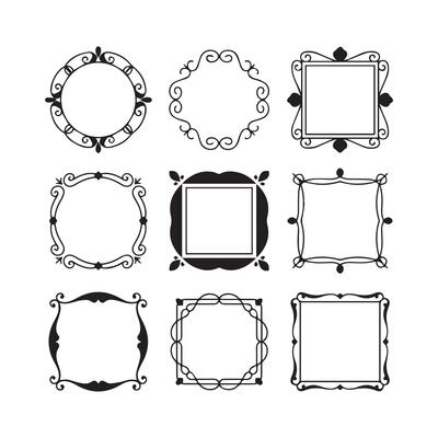 Set of nine elegant decorative frames for embellishments and graphic design projects