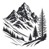 Mountain range landscape with pine trees silhouette illustration for outdoor adventure concepts vector