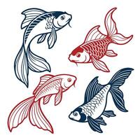 Ornamental koi fish set with intricate line art and elegant design for decoration vector
