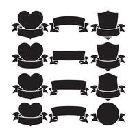 Black and white ribbon banners with hearts shields and circles elegant set vector