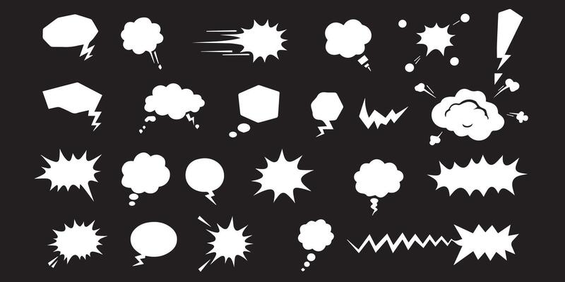 Comic speech bubbles and thought clouds in retro style black and white set