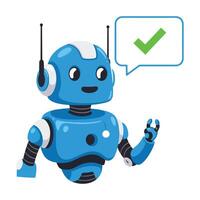 Cartoon robot with speech bubble and green check mark illustration vector