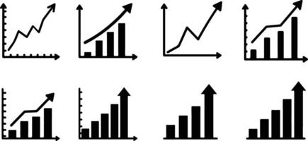 Collection of black and white business growth graphs and chart diagrams showing positive trends vector