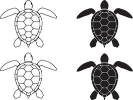 Turtle illustration set outlined and filled sea creature animals isolated on white vector