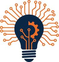 Futuristic innovation bulb featuring gear integration and connected circuitry for technology solutions vector