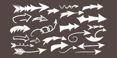 Hand drawn arrow set white on brown background direction indicators vector