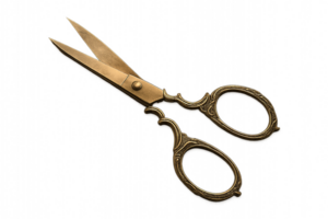Gold-handled scissors with sharp blades isolated on transparent background png