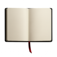 Open blank notebook with ribbon bookmark on transparent background png