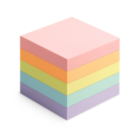 Cube stack of rainbow pastel sticky notes isolated on transparent background png