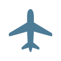 Flat blue airplane silhouette icon isolated on transparent background png