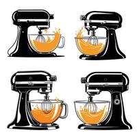 Stand mixers with splash illustration for culinary and baking concepts isolated on white background vector