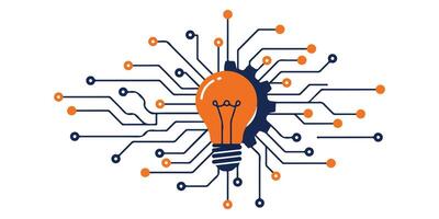 Idea generation and technological innovation concept bulb inside gear connecting digital circuit vector