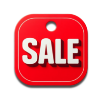 Red 3D sale tag with SALE text, ideal for e commerce promotions, discounts, and retail advertising. Clean, modern design with subtle shadows for depth png