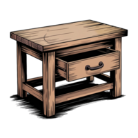 Illustration of a wooden nightstand with an open drawer on a transparent background in cartoon style png