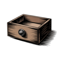 Illustration of an open wooden drawer with a round knob on a transparent background design element png