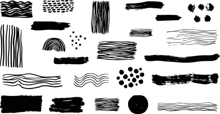Hand drawn black abstract elements isolated on white background artistic grunge texture