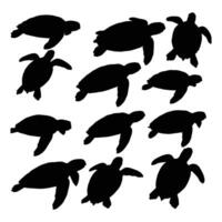 Turtle silhouettes illustration of a sea turtle collection isolated on white background vector