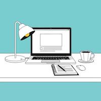 Creative workspace with laptop notepad and coffee for productivity and remote work vector