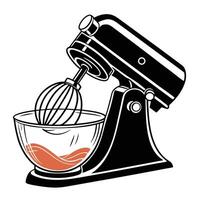 Stand mixer illustration in black and white with mixing bowl vector