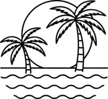 Simple black and white palm tree beach outline illustration design vector